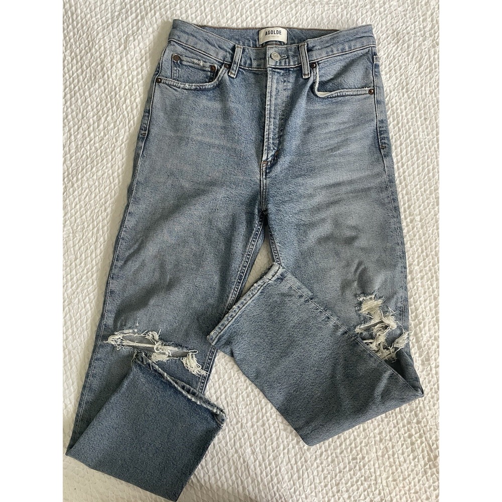 AGOLDE Wilder Slim Straight Leg Jeans Women Size 27 Distressed Ripped Ankle Crop